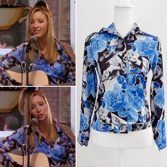 Tops - Super Rare 90s Vintage Retro Print Button Down ASO Phoebe Buffay in Friends